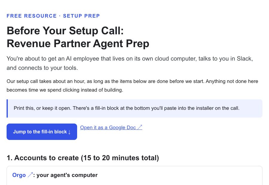 Preview of Before Your Setup Call: the accounts to create for your Revenue Partner agent